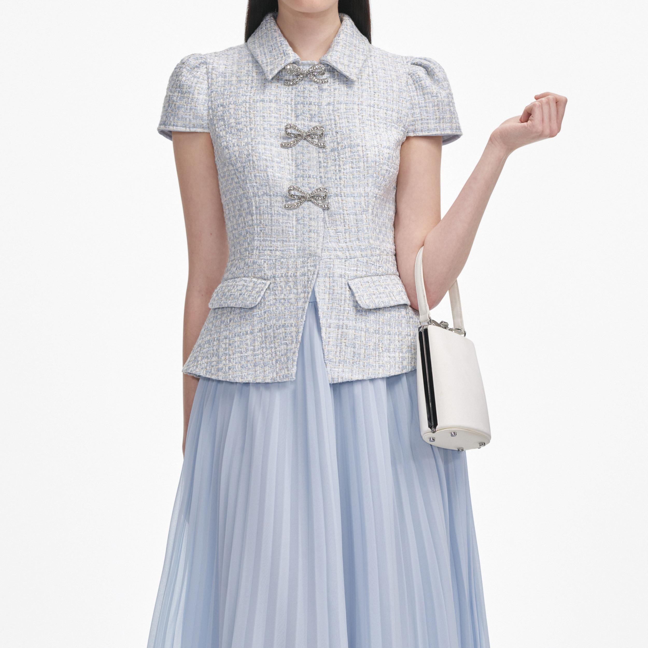 Blue Boucle Bow Midi Dress Product Image