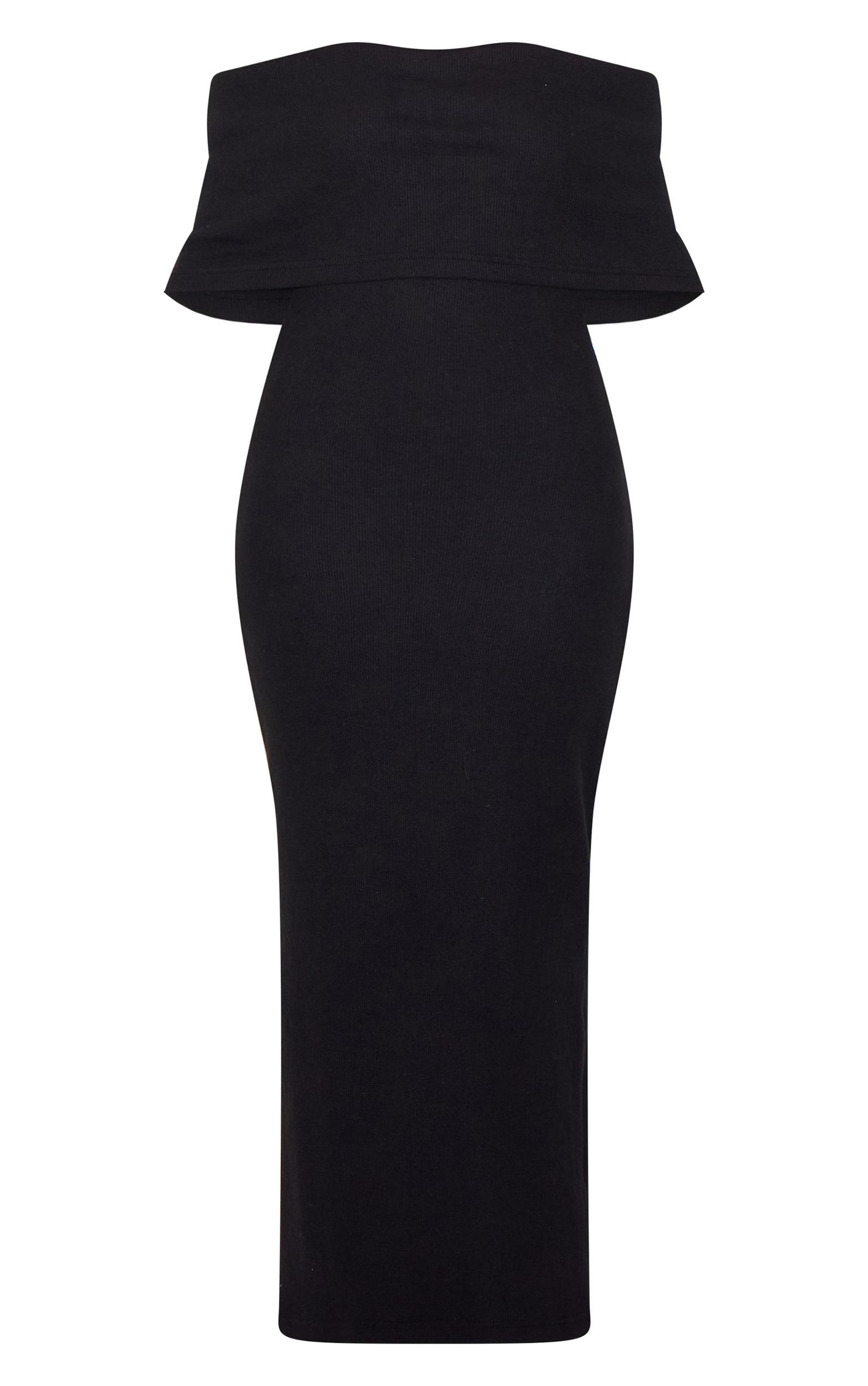 Black Heavy Brushed Rib Sleeveless Bardot Maxi Dress Product Image