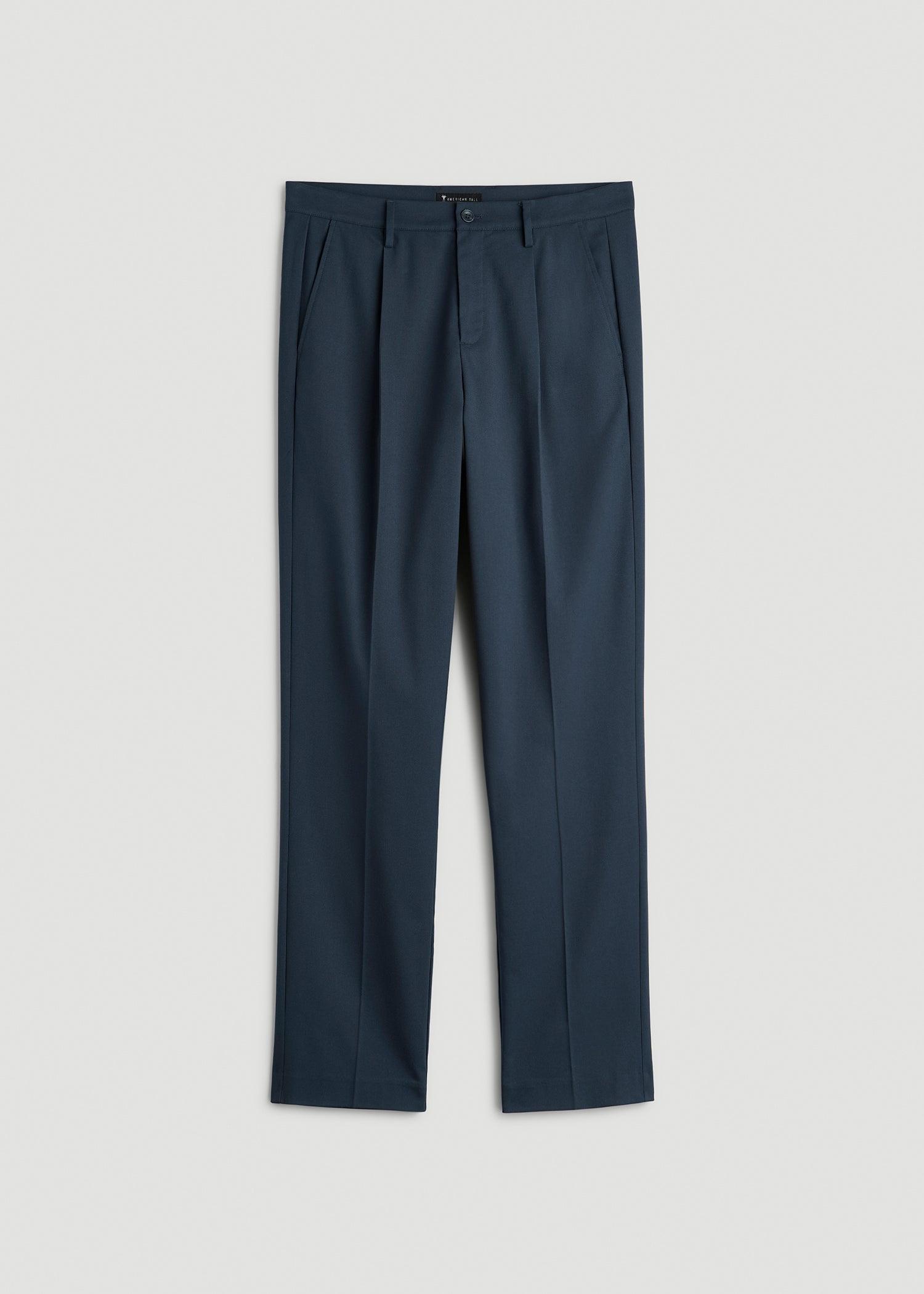 Relaxed Pleated Trousers for Tall Men in Black Male Product Image