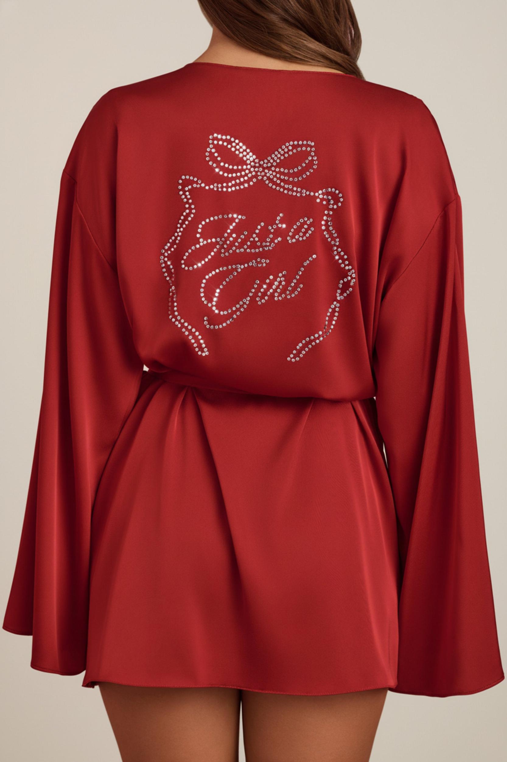 Embellished Wrap-Over Robe in Ruby Red Product Image