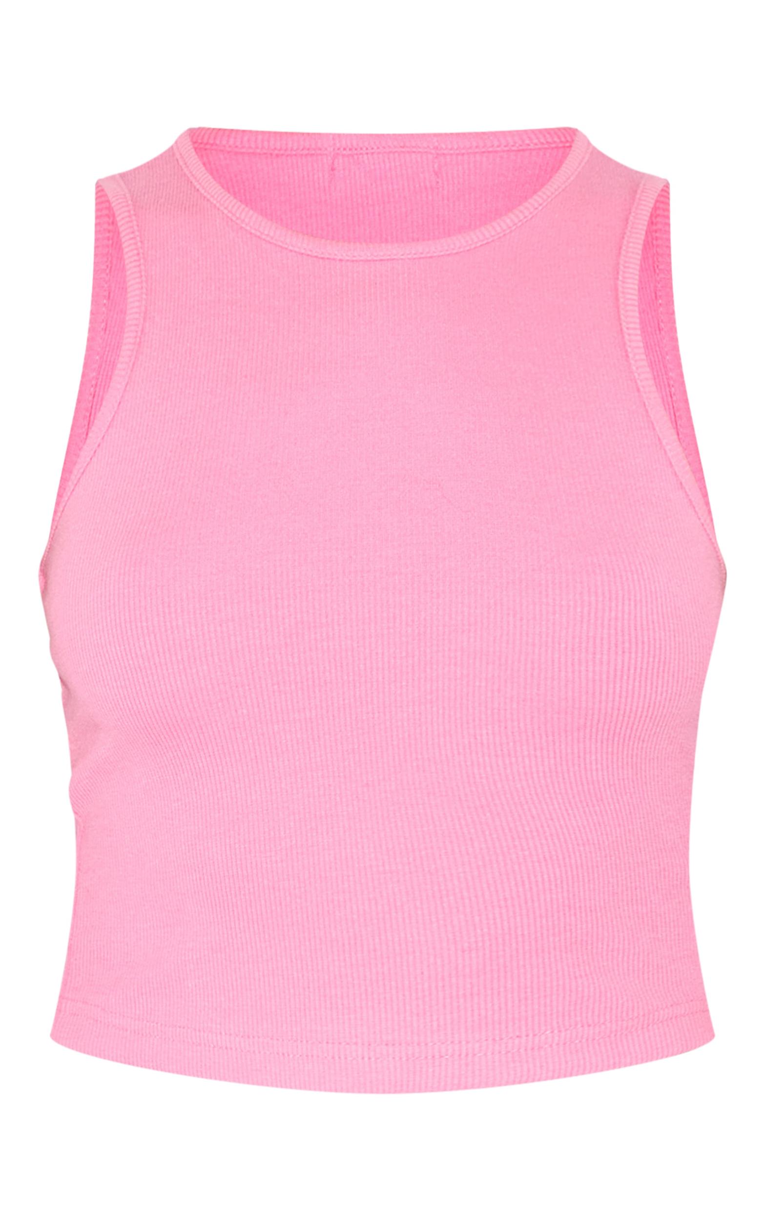 Pink Basic Rib Racer Crop Top Product Image