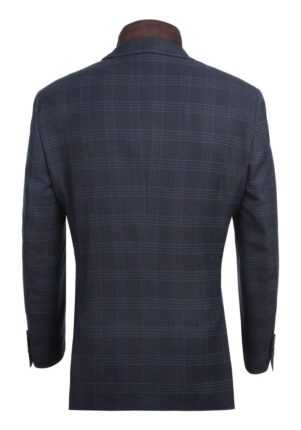 Navy Regular Fit 2 Button Plaid Blazer with Bib Product Image
