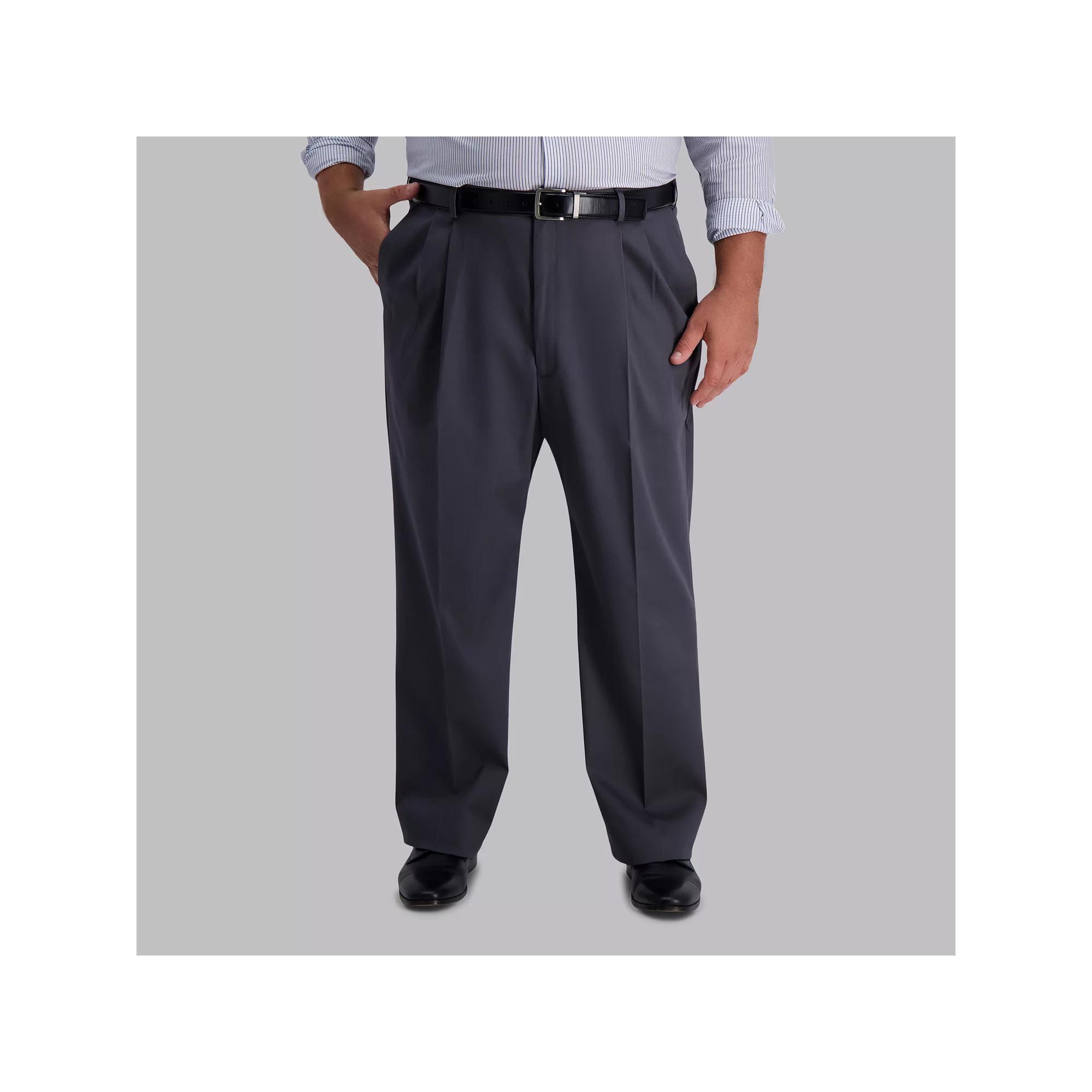 Big & Tall Haggar® Premium No-Iron Khaki Stretch Classic-Fit Pleated Expandable Waist Pants, Men's,  Product Image
