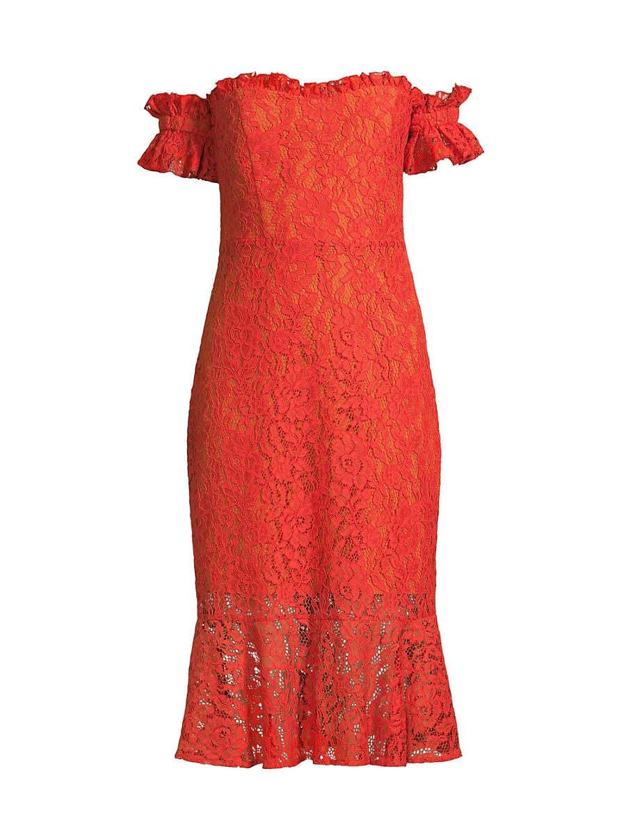 Womens Off-The-Shoulder Lace Midi-Dress Product Image