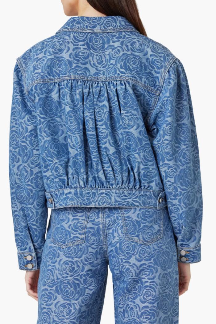 Jacquard Rose Crop Denim Trucker Jacket Product Image