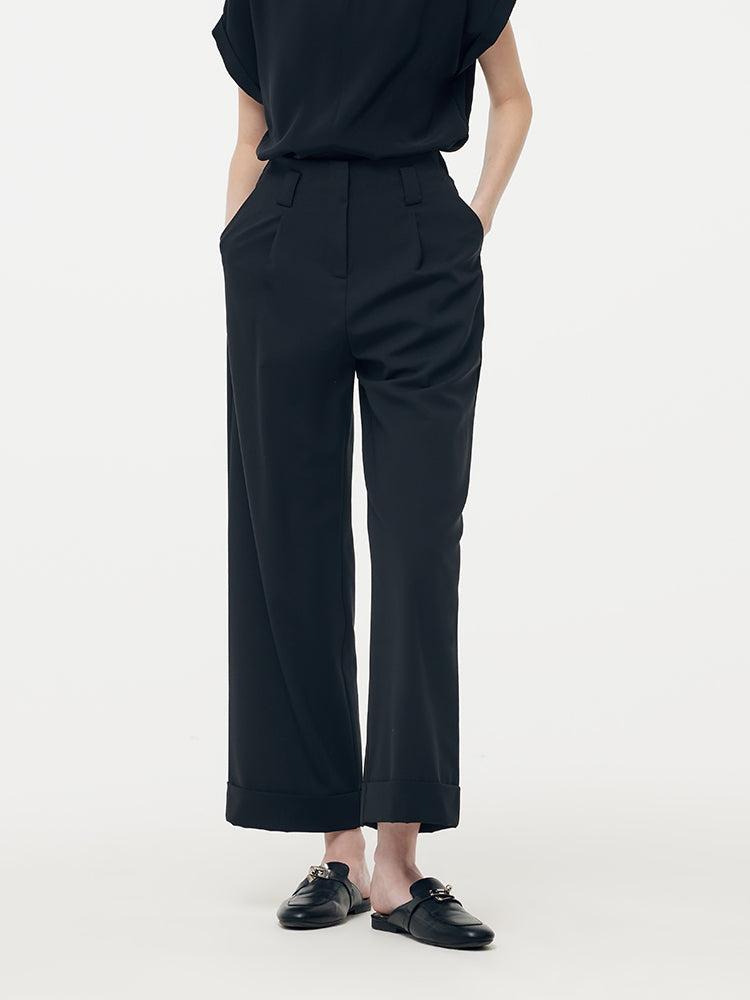 Machine Washable Wool Blend Women Straight Ankle Length Pants Product Image
