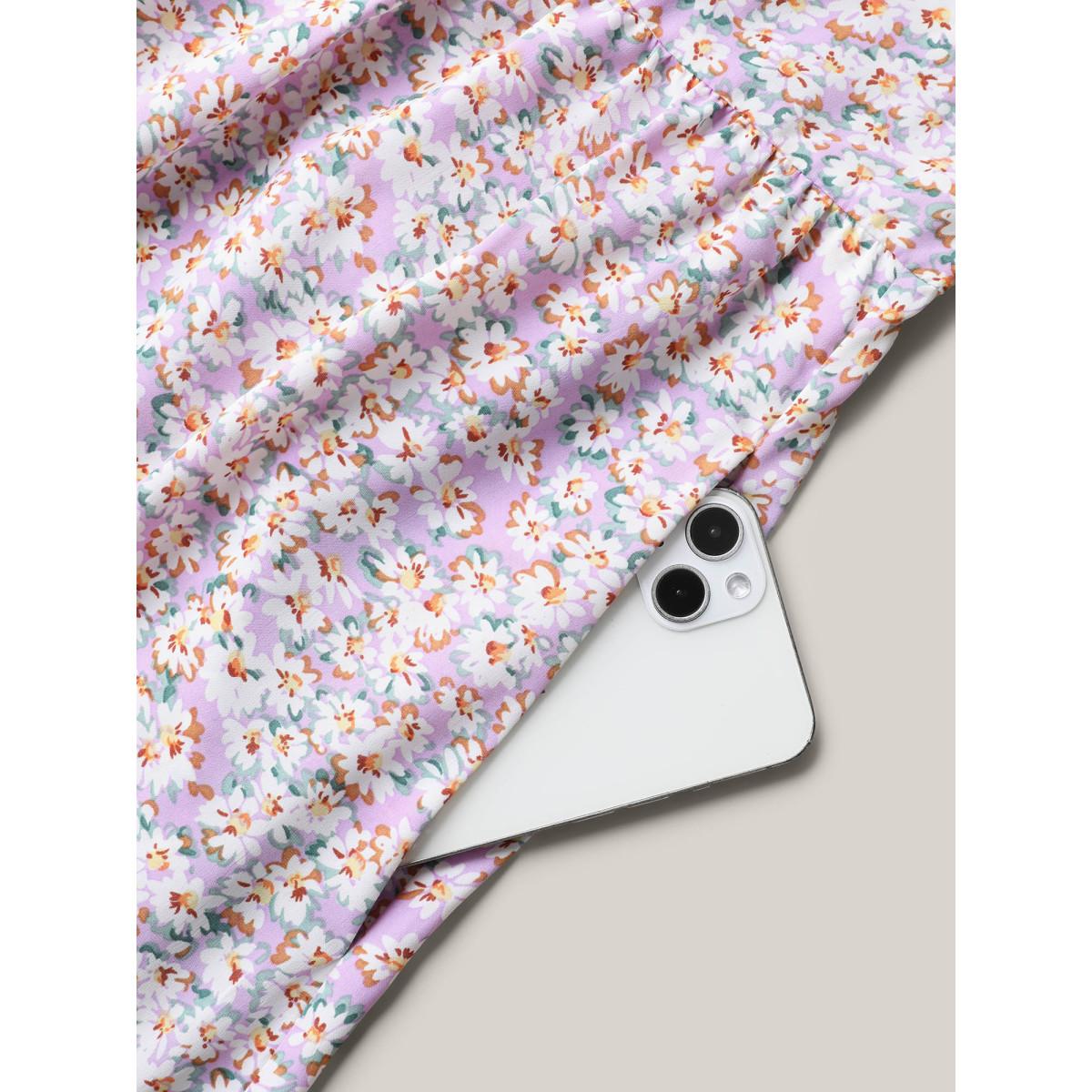 Plus Size Square Neck Floral Print Tassels Tiered Midi Dress Lavender Women Elegant Woven ribbon&lace trim Square Neck Short sleeve Curvy BloomChic 14-16/1X Product Image