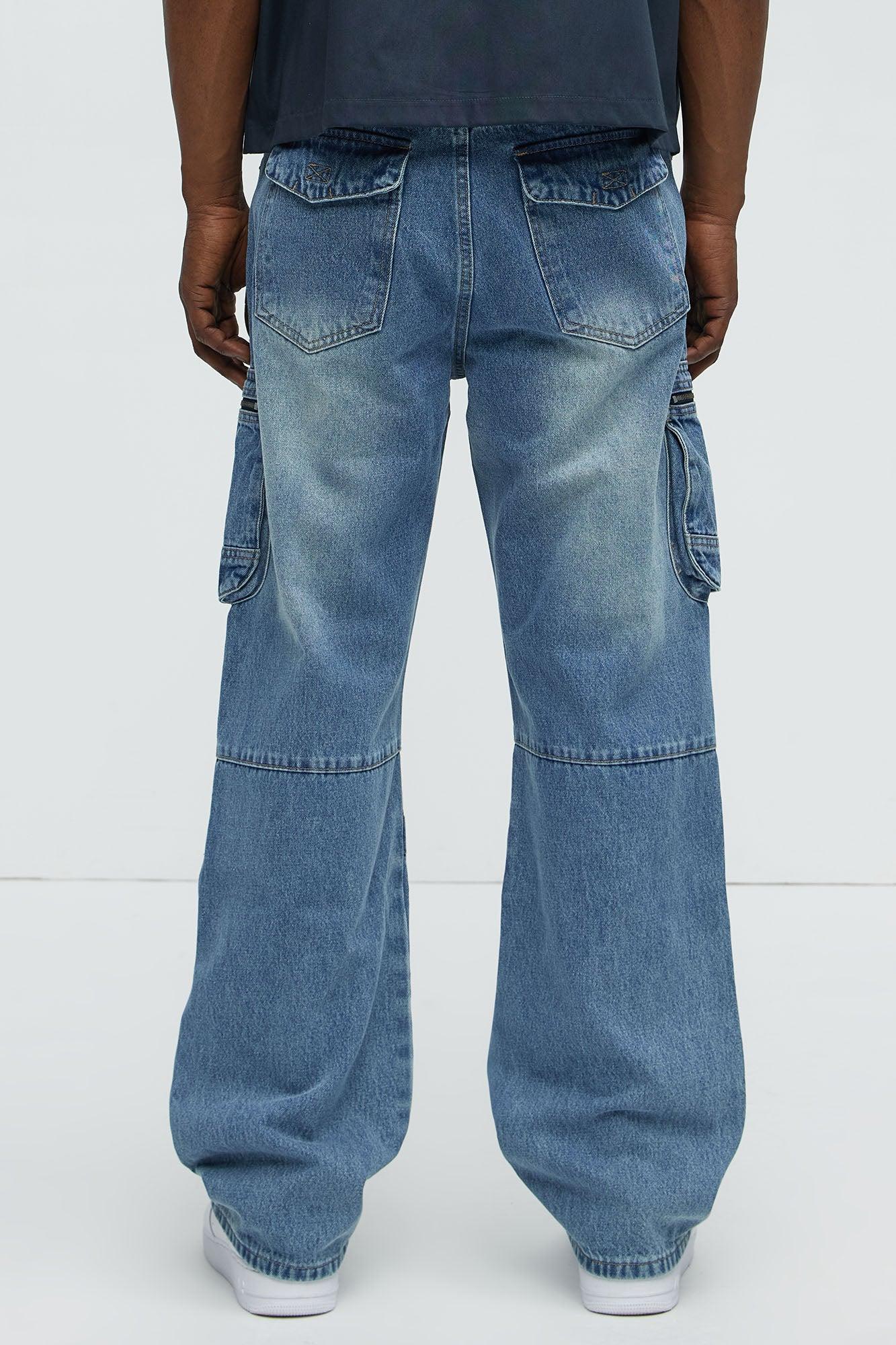 Already Over It Straight Cargo Jeans - Medium Blue Wash Product Image