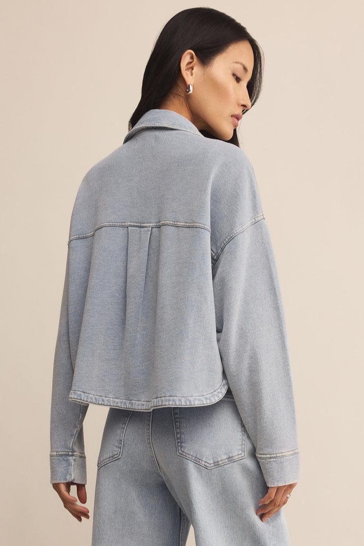 All Day Cropped Knit Denim Jacket Product Image