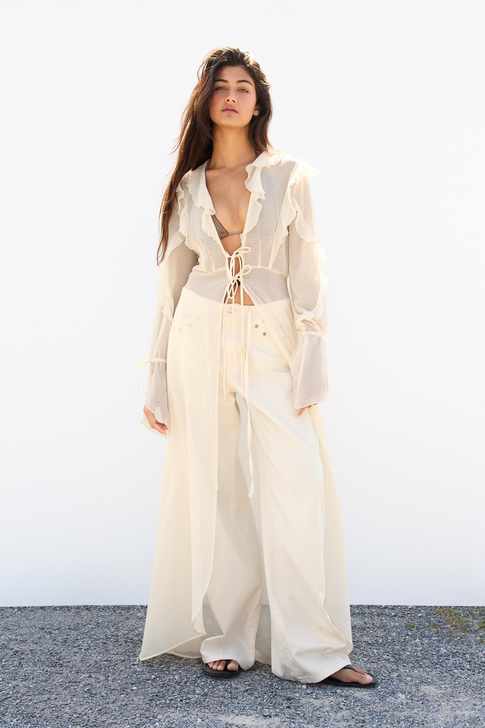 Long ruffled camisole kimono Product Image