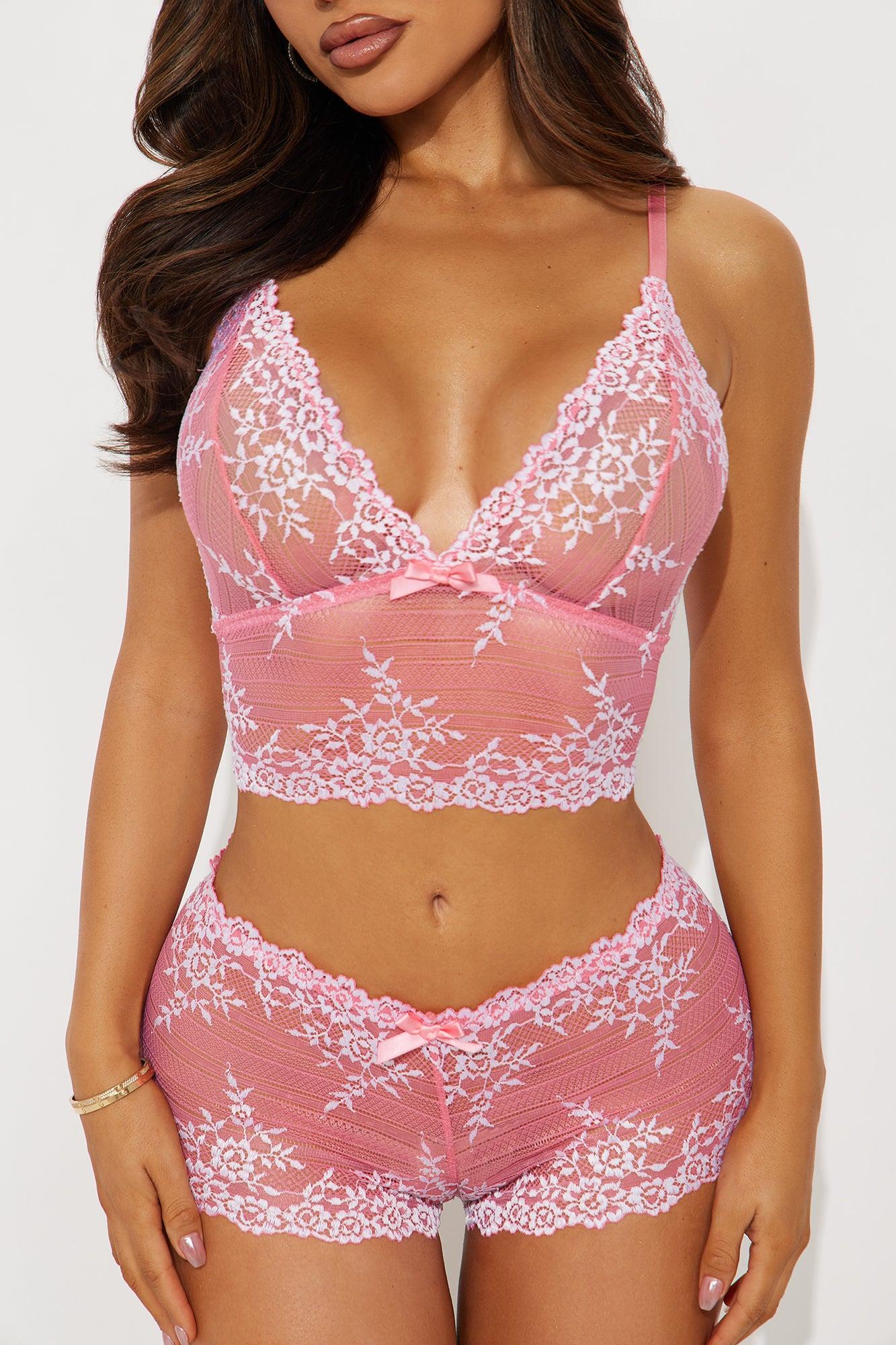 Secret Crush Lace 2 Piece Bra And Panty Set - Pink Female Product Image
