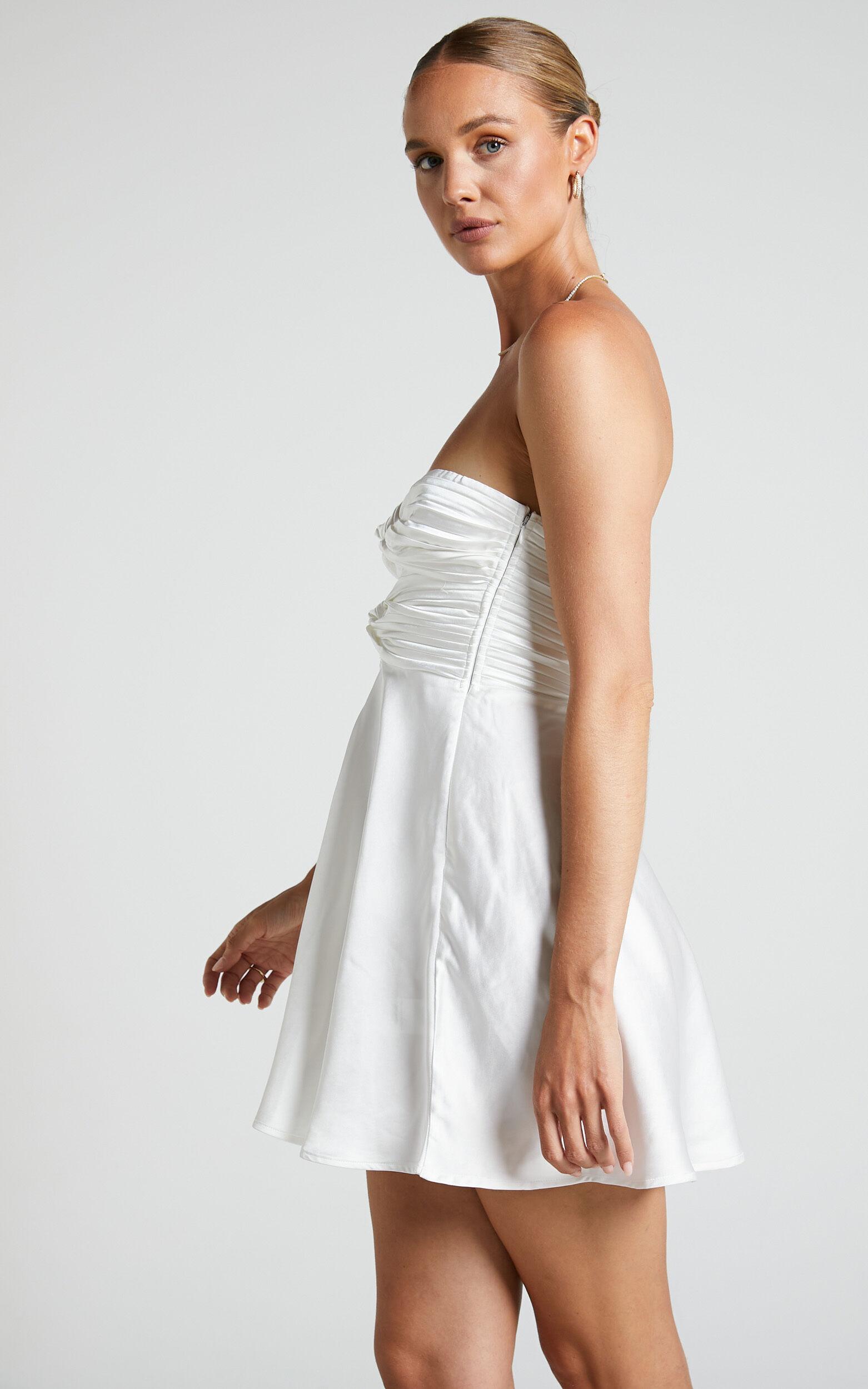 Almaeh Mini Dress - Twist Front Cut Out Strapless Slip Dress in White Product Image