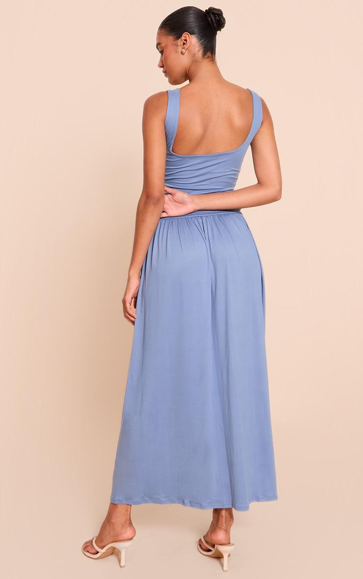 Blue Double Contour Scoop Neck Drop Waist Maxi Dress Product Image
