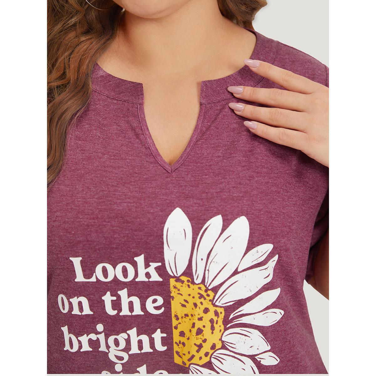 Plus Size Supersoft Essentials Slogan & Sunflower Print Notched Pocket Dress RedViolet Women Casual Plain Curvy Midi Dress BloomChic 18-20/2X Product Image