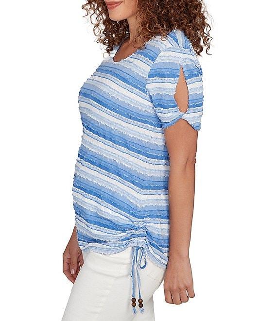 Ruby Rd. Petite Size Yarn-Dyed Knit Stripe Scoop Neck Short Sleeve Side Ties Top Product Image