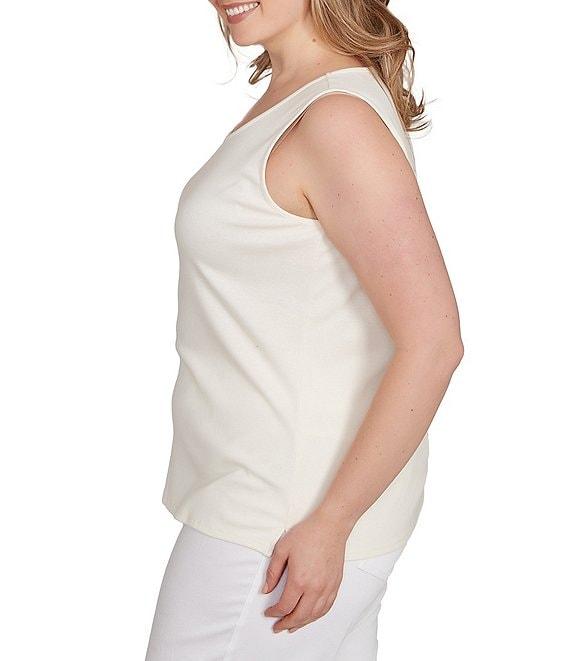 Ruby Rd. Plus Size Ribbed Knit Scoop Neck Sleeveless Side Slit Tank Product Image
