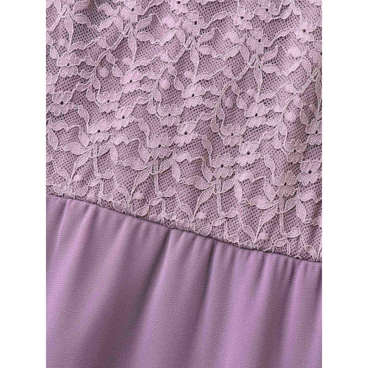 Plus Size Lace Sheer Stretchy Waist Tie Midi Dress Mauve Women Overlap Collar Short sleeve Curvy BloomChic 10/M Product Image