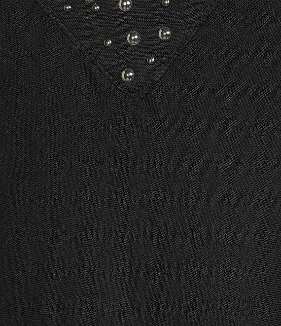 DKNY by Donna Karan Linen Studded V-Neck Sleeveless Midi Dress Product Image