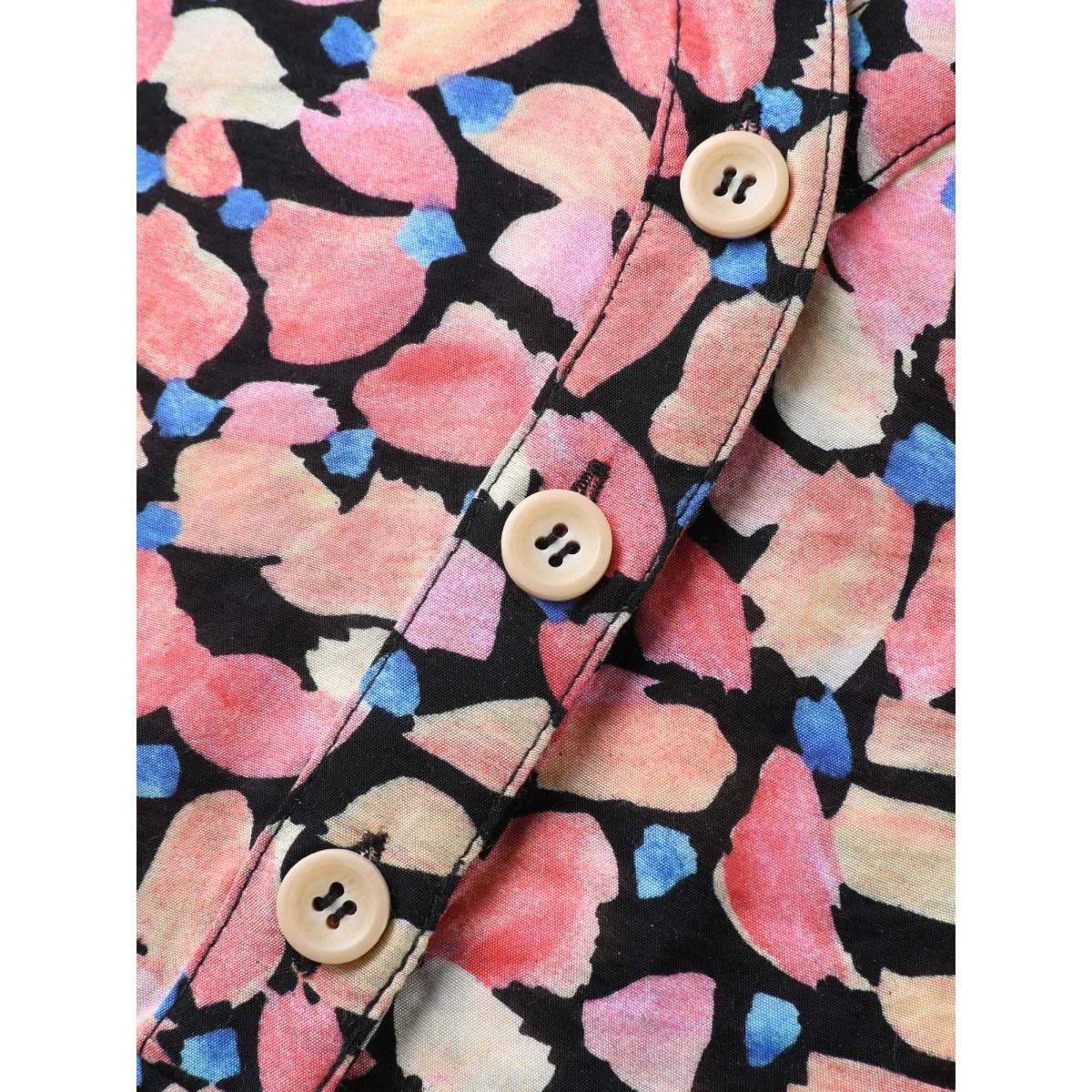 Plus Size Black Floral Notched Collar Button Detail Blouse Women Elbow-length sleeve Flat collar with V-notch Everyday-Casual Blouses BloomChic 26/4X Product Image