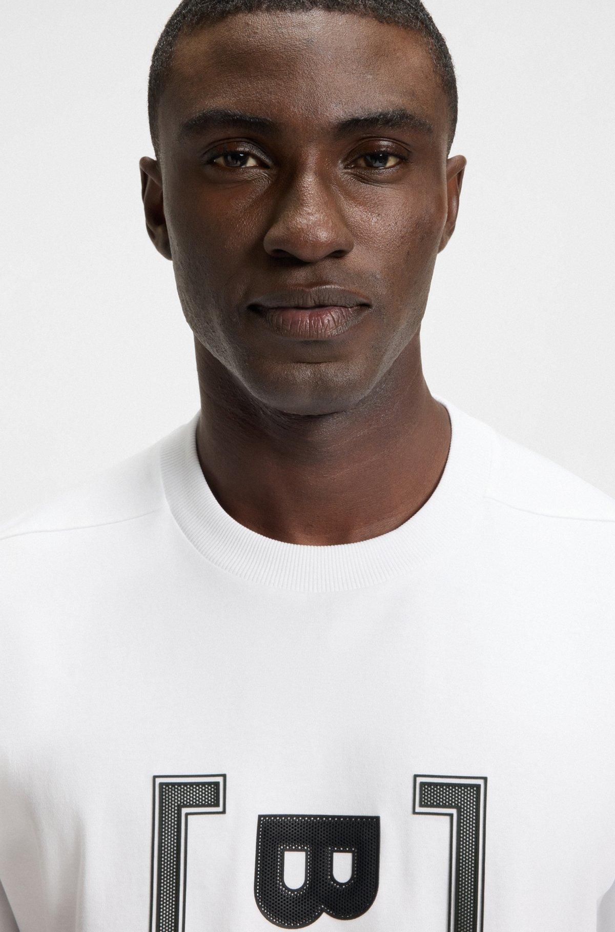 BOSS - Relaxed-fit T-shirt with tennis-inspired mesh-print logo - White Product Image