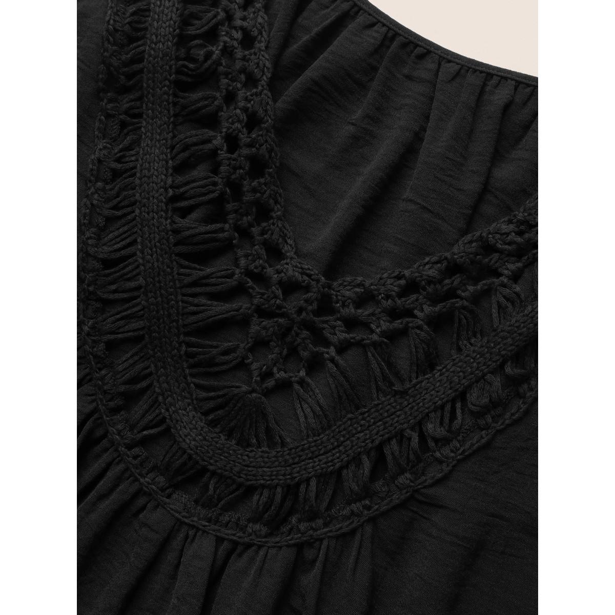 Plus Size Solid Crocheted Backless Sleeveless Midi Dress Black Women Resort Woven ribbon&lace trim Round Neck Sleeveless Curvy BloomChic 30/6X Product Image