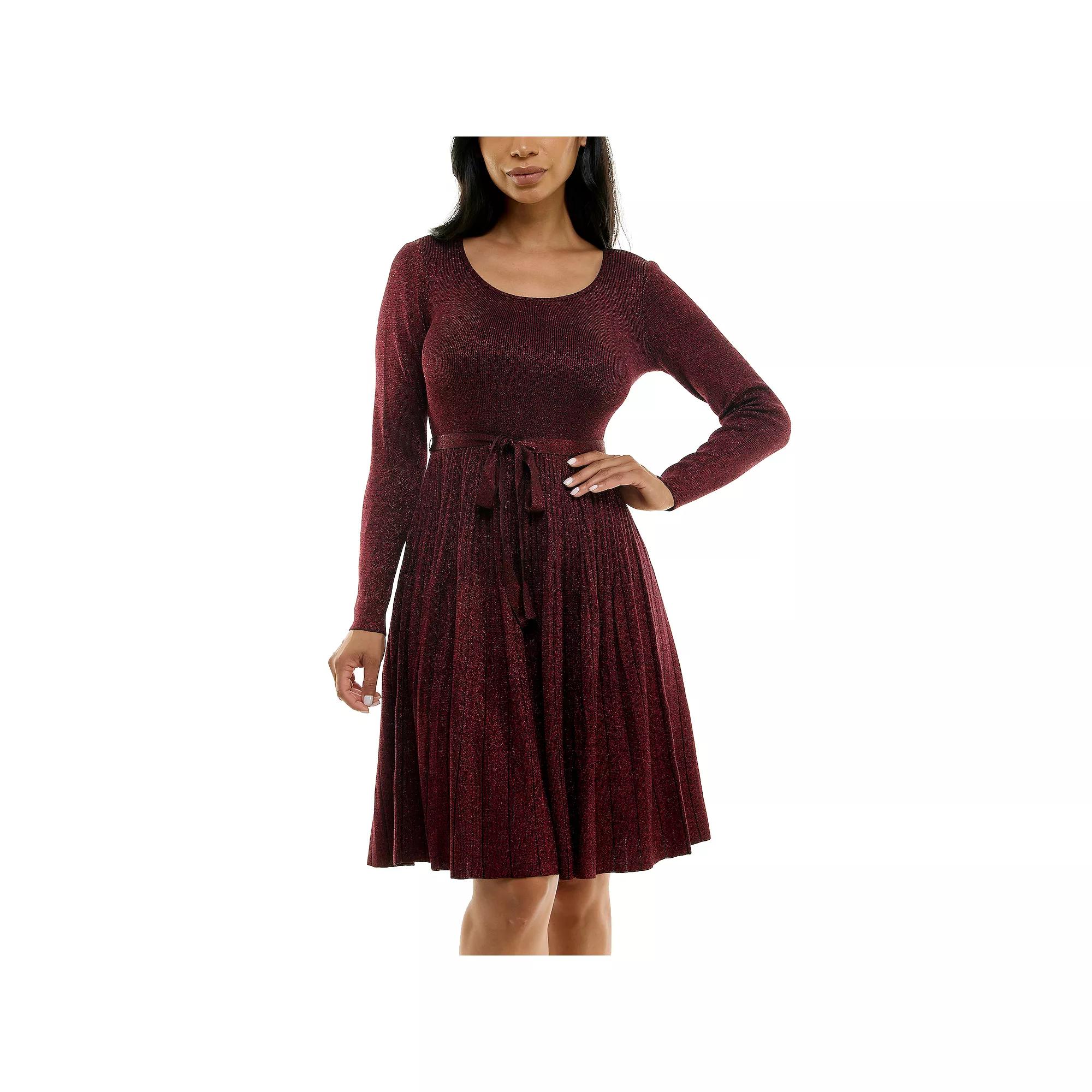 Women's Nina Leonard Pleat Glitter Knit Dress, Size: Medium, Red Black Product Image