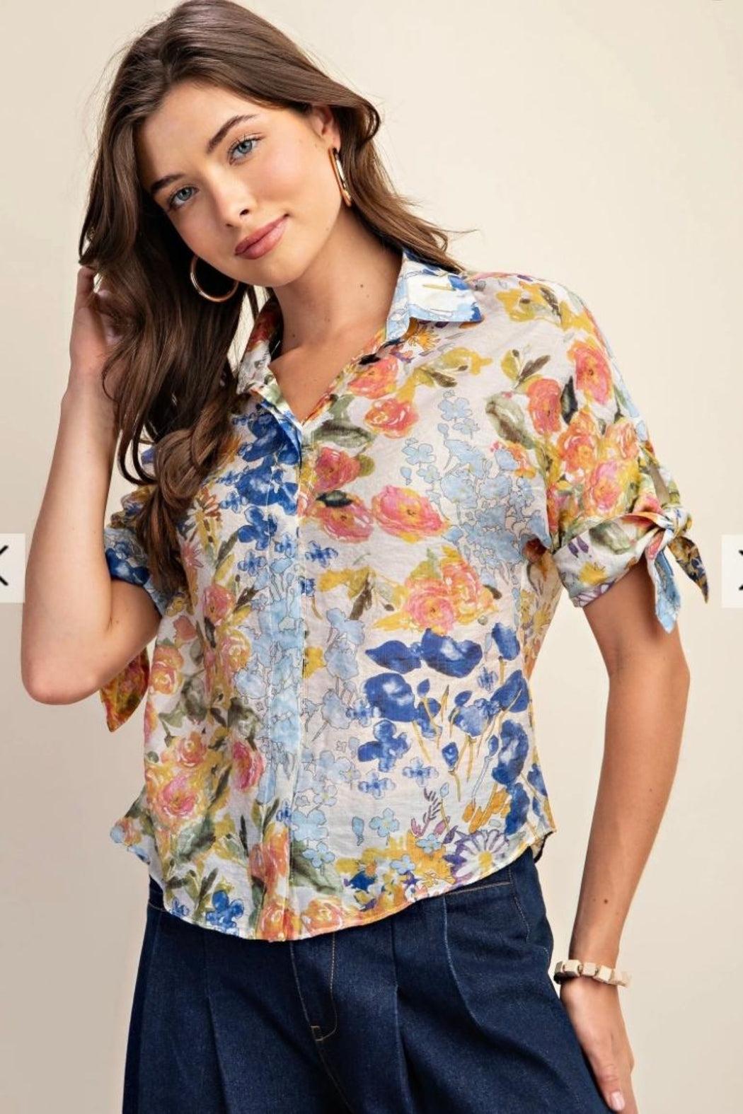 Top, Floral Button Down Product Image