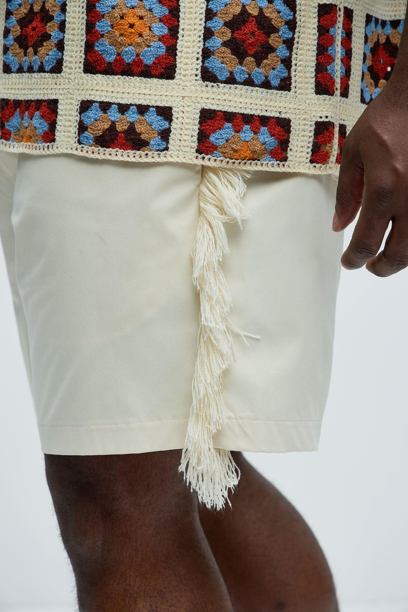 Nowhere Frayed Relaxed Shorts - Off White Product Image