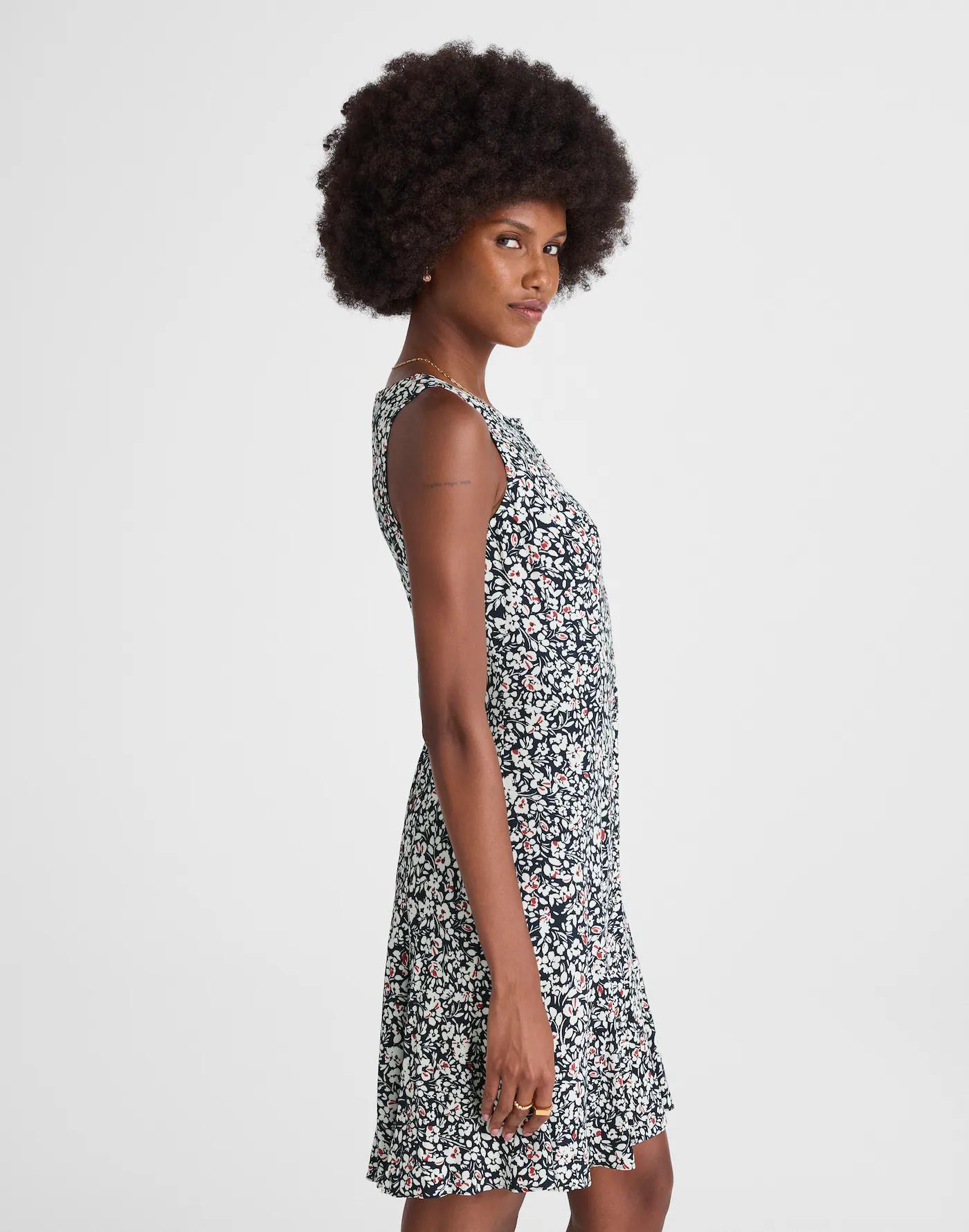 Button-Front Boatneck Mini Dress in Floral Product Image