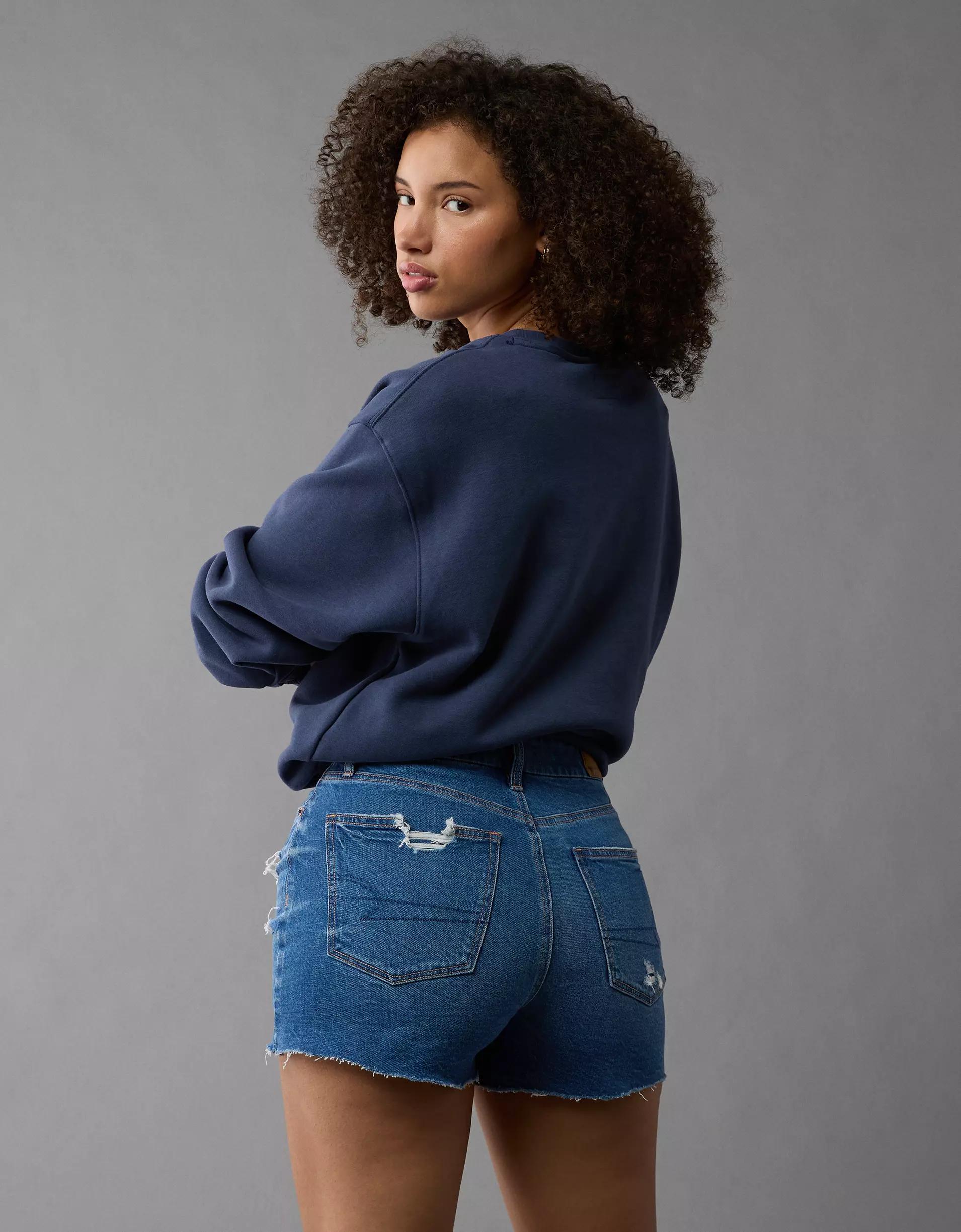 AE Strigid Curvy Ripped Denim Mom Short Product Image