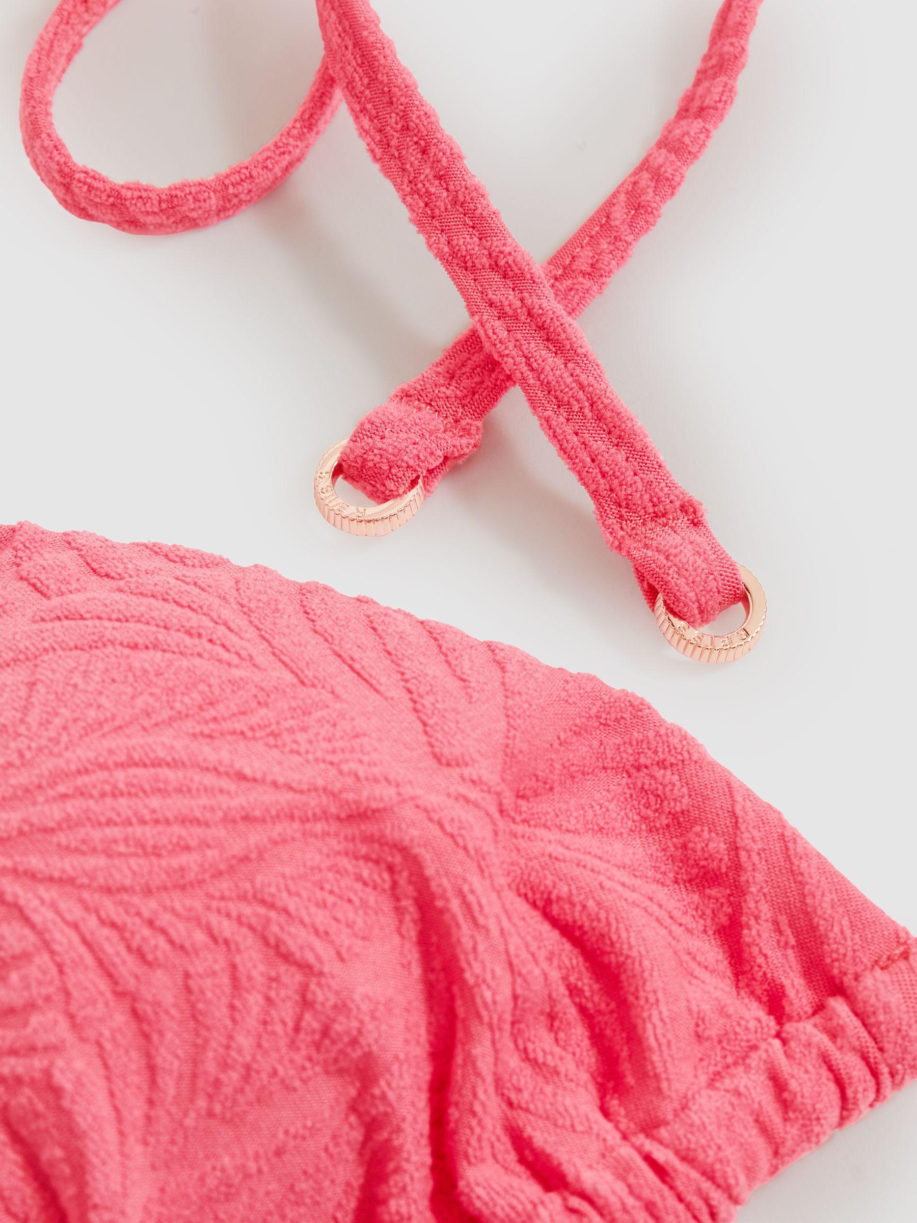 Textured Triangle Bikini Top in Coral Pink Product Image