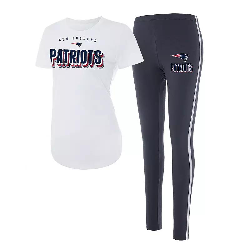 Women's Concepts Sport White/Charcoal New England Patriots Sonata T-Shirt & Leggings Set,  Product Image