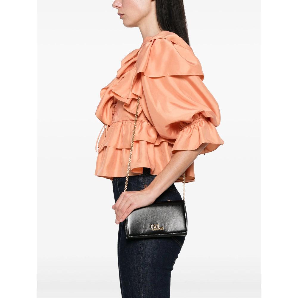 CHLOÉ Iconic Flap Wallet On Chain In Shiny Calfskin In Black Product Image