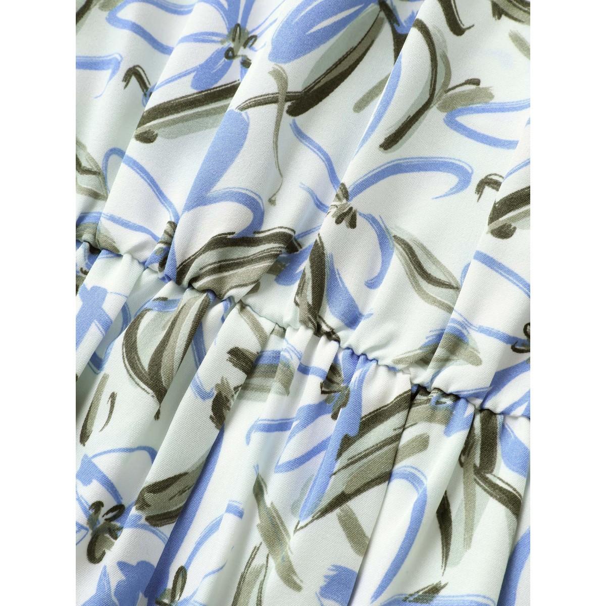 Plus Size Floral Elastic Waist Pocket Maxi Dress White Women Resort Belted Square Neck Sleeveless Curvy BloomChic 26/4X Product Image