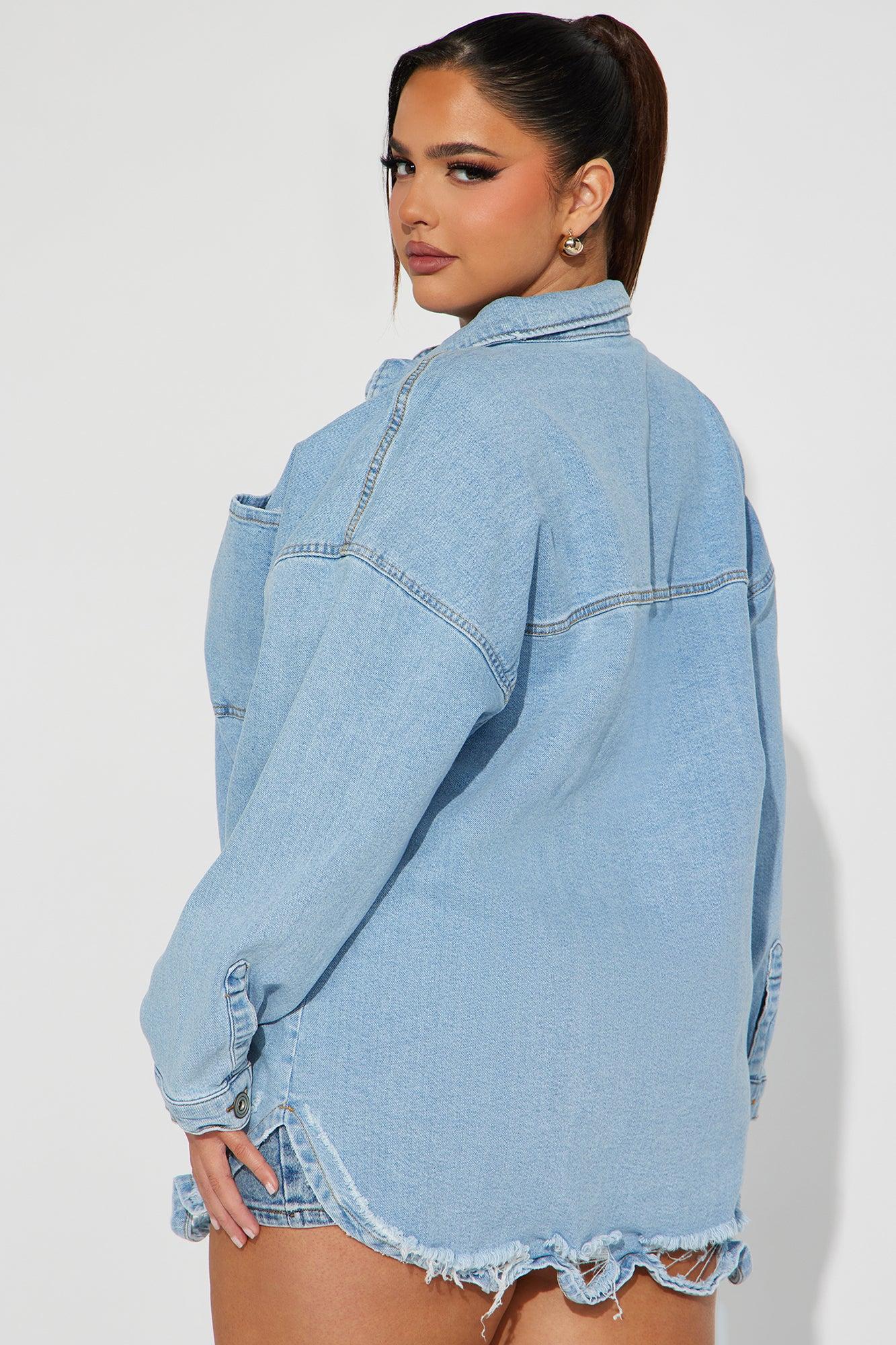 Had Me At Hello Denim Shacket - Light Wash Female Product Image