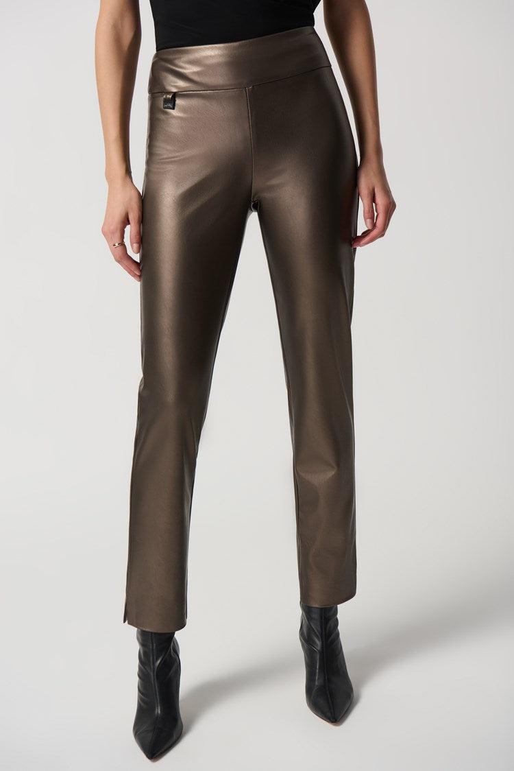 Metallic Faux Leather Slim Fit Pull-On Pants - Bronze Product Image