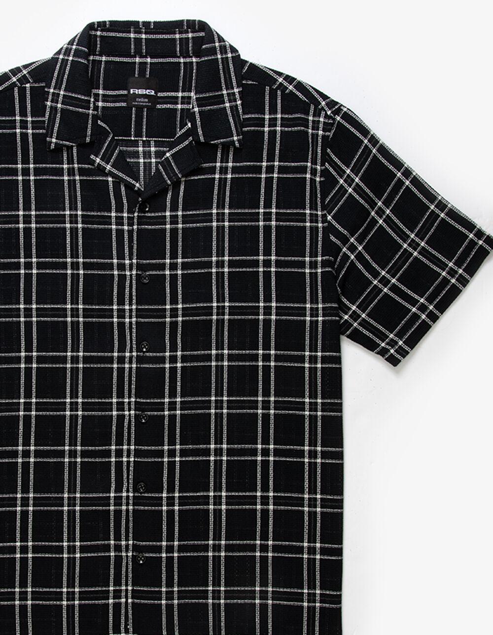 RSQ Mens Texture Plaid Camp Shirt - BLK/WHT Product Image