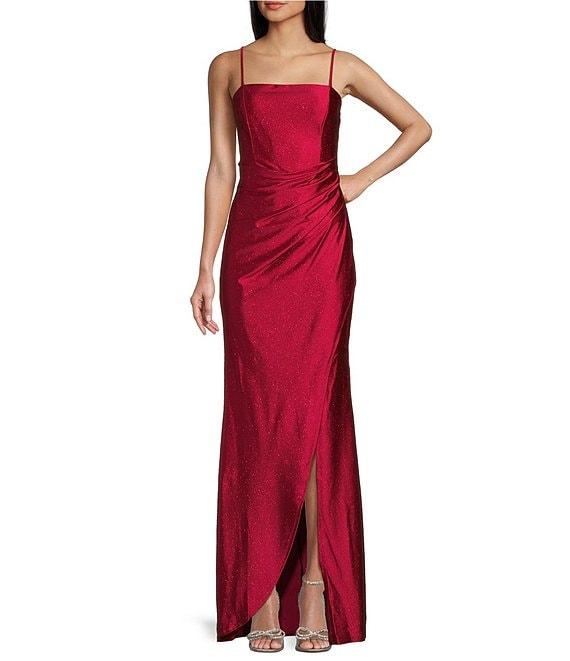 Honey and Rosie Glitter Pleated Side Slit Long Dress Product Image