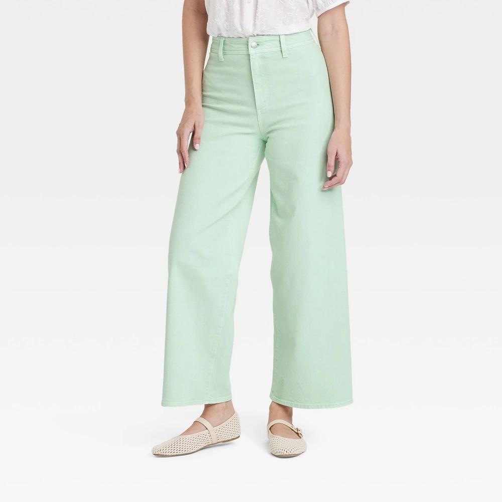 Women's High-Rise Sailor Wide Leg Ankle Jeans - Universal Thread™ Beige 16: Cotton Denim, Relaxed Fit Product Image