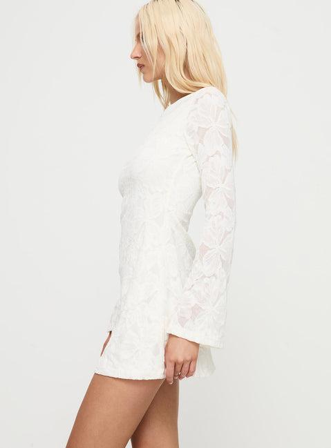 Lukea Lace Long Sleeve Mini Dress Cream Product Image