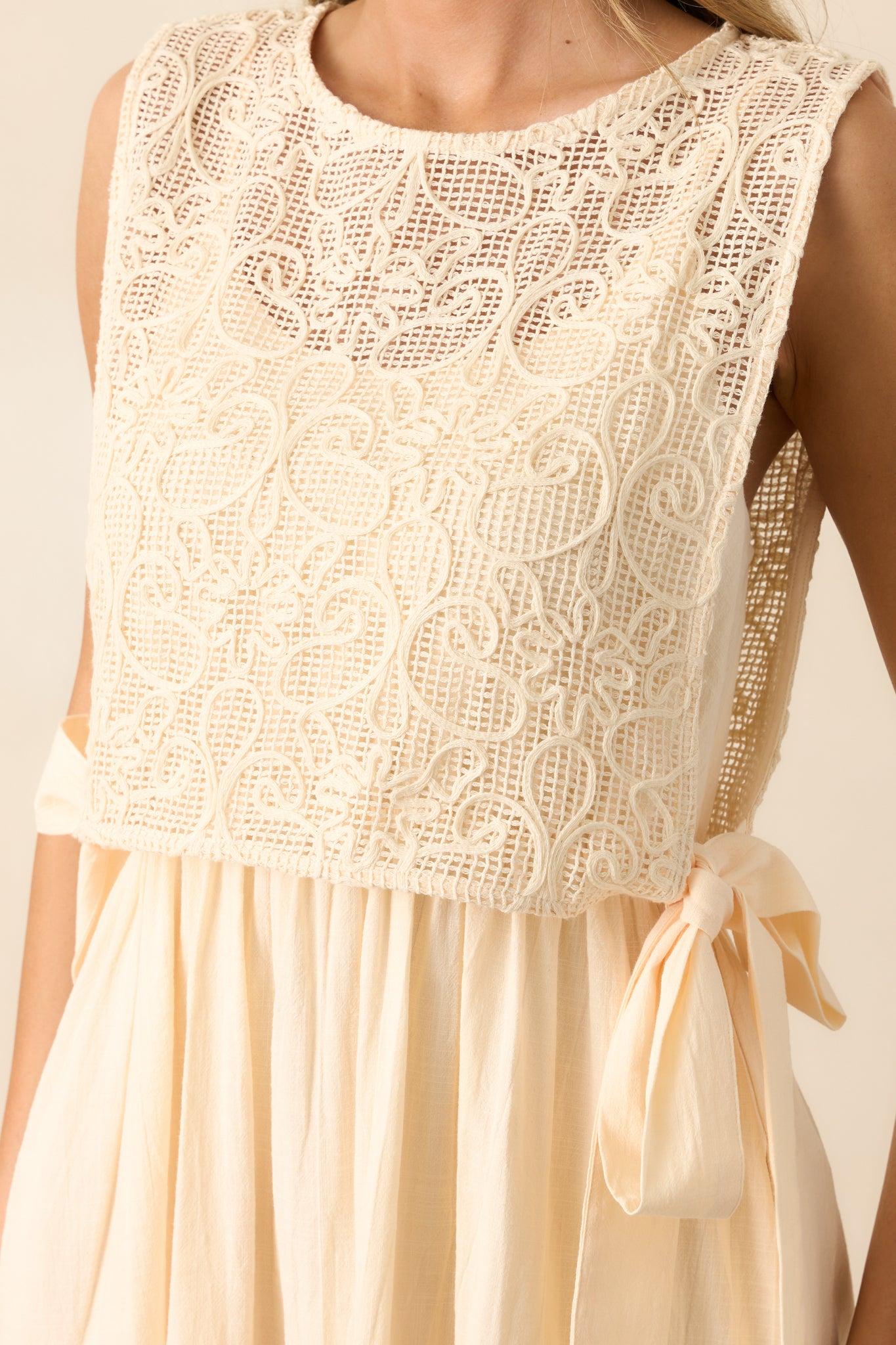 Everything & More Natural Cotton Crochet Bodice Midi Dress Product Image