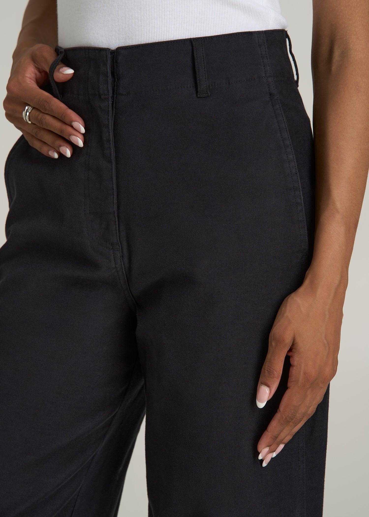 High-Rise Wide-Leg Flat-Front Chino Pants for Tall Women in Black Female Product Image