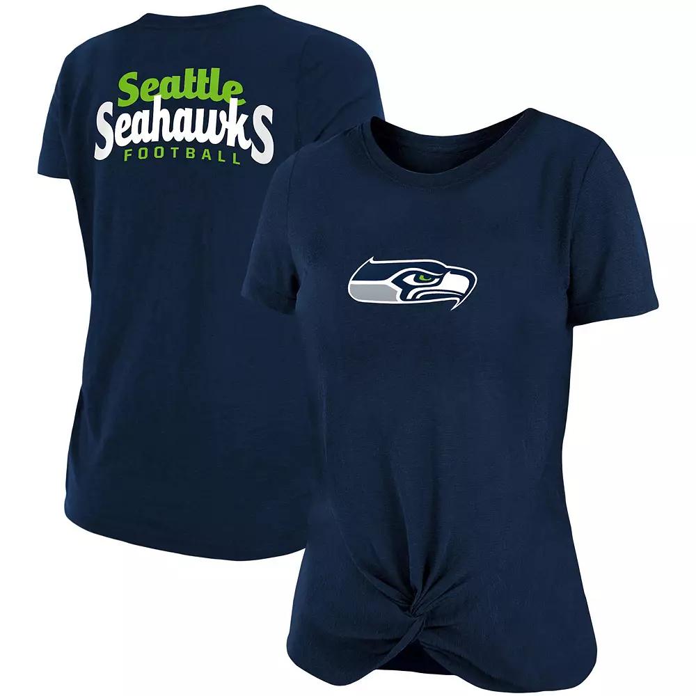 Women's New Era College Navy Seattle Seahawks Slub T-Shirt with Front Twist Knot,  Product Image