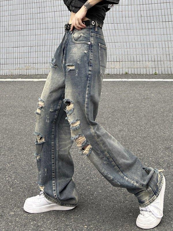 Faded Boyfriend Fit Frayed Ripped Jeans Product Image