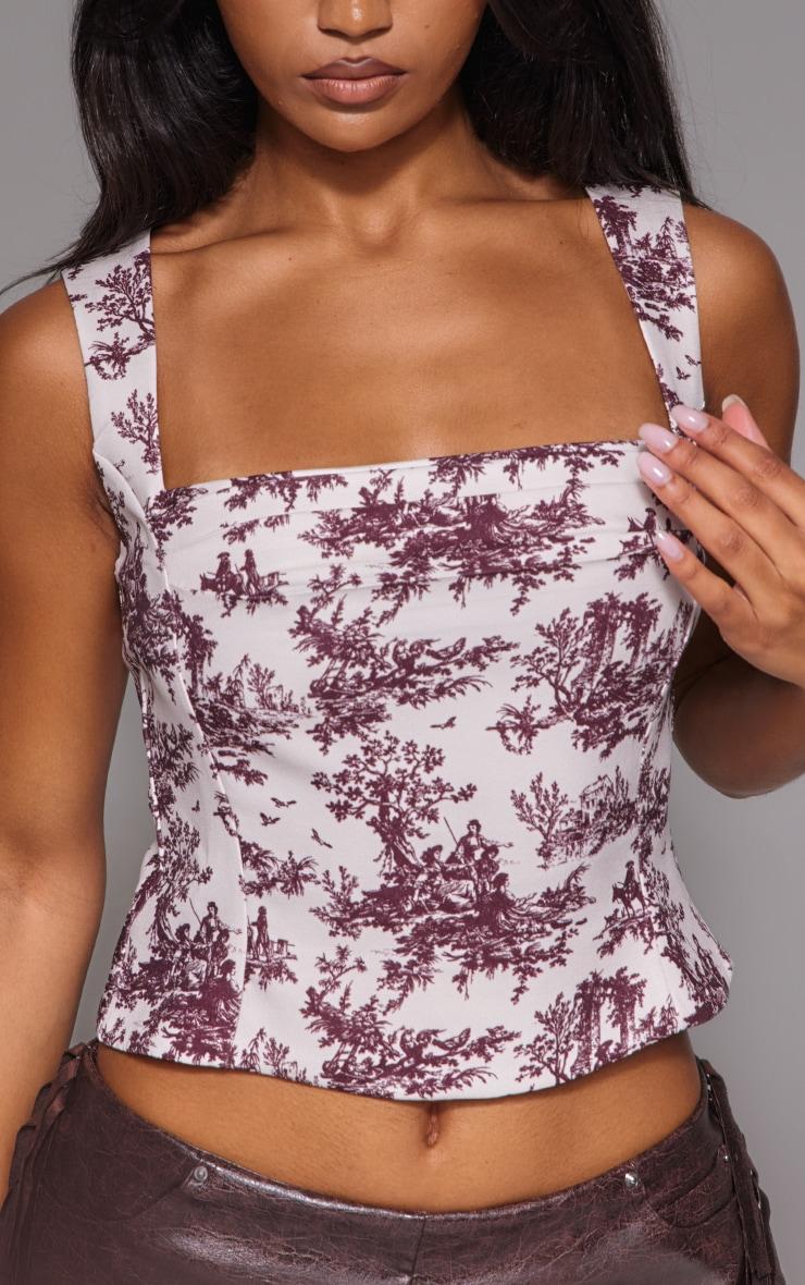 Beige Printed Square Neck Long Top Product Image