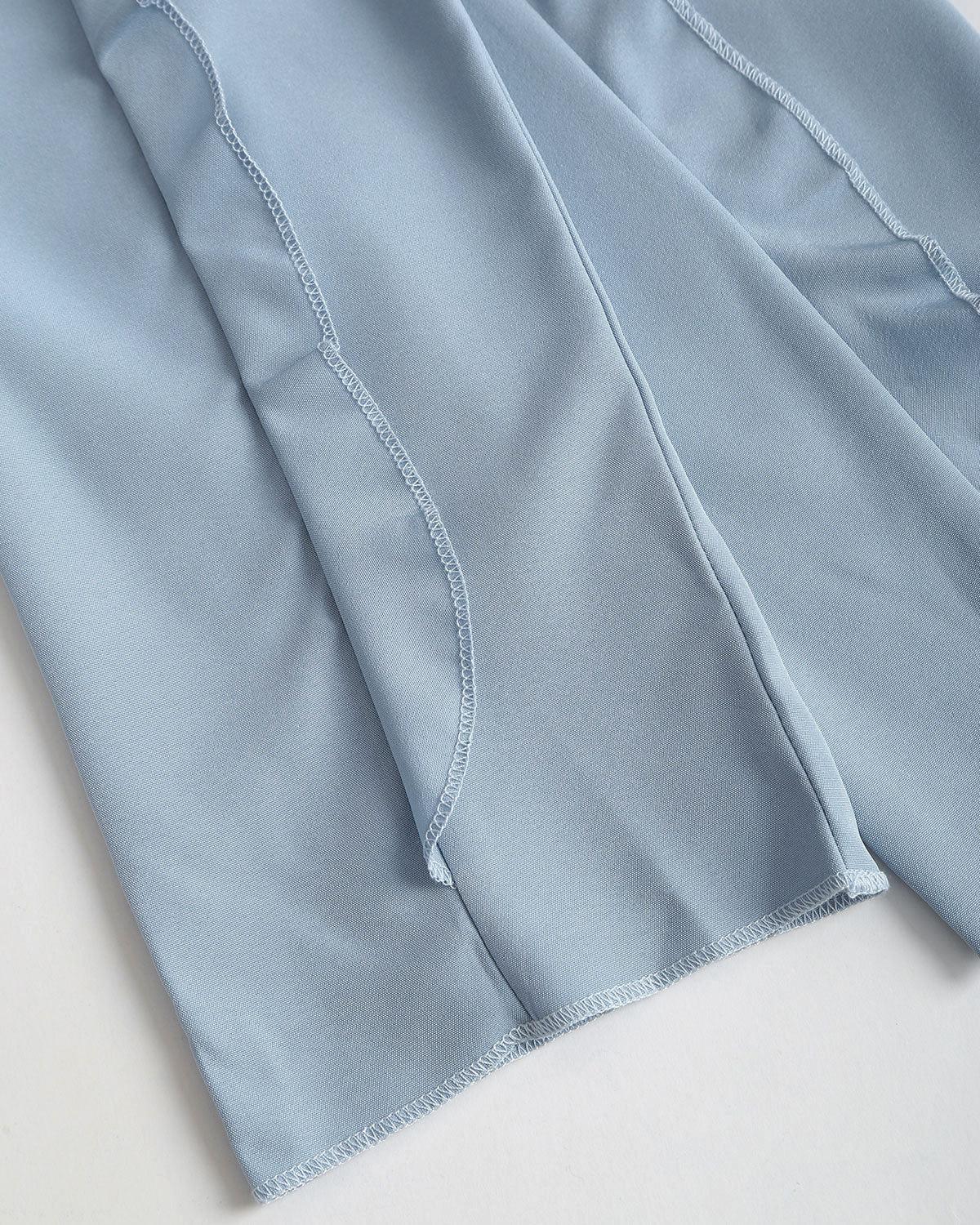 Blue Ruffle V Neck Button Blouse Product Image