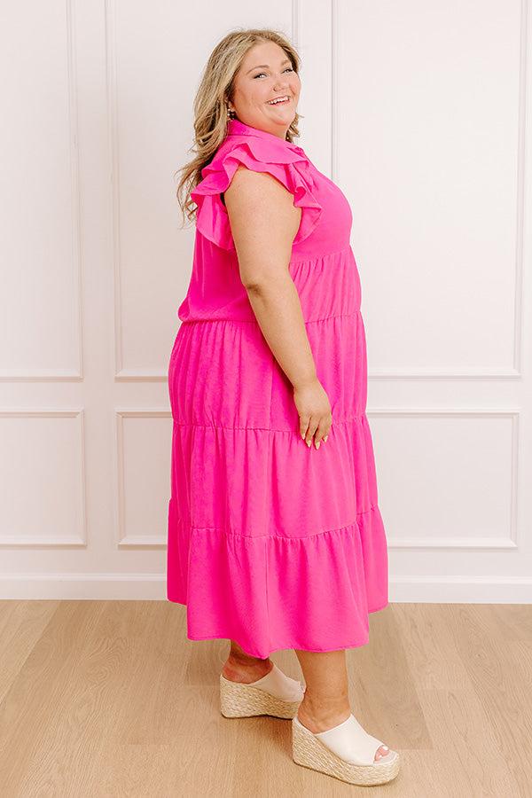 Sunny Spritzer Tiered Midi Dress in Hot Pink Curves Product Image