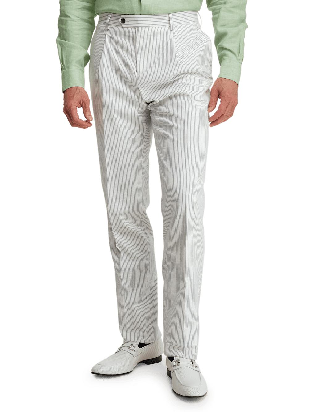 Cotton Stretch Stripe Seersucker Peak Lapel Suit - White/blue Product Image