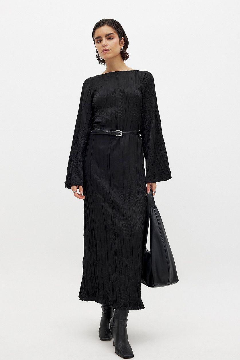 Crinkled Long Sleeve Open Back Maxi Dress Product Image