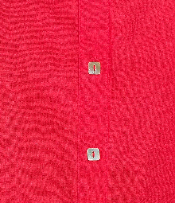 John Mark Plus Size Linen Wire Collar 3/4 Embroidered Eyelet Scallop Sleeve Button Front Shirt Product Image